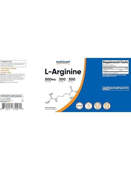 Nutricost L-Arginine 500mg 300 Capsulas